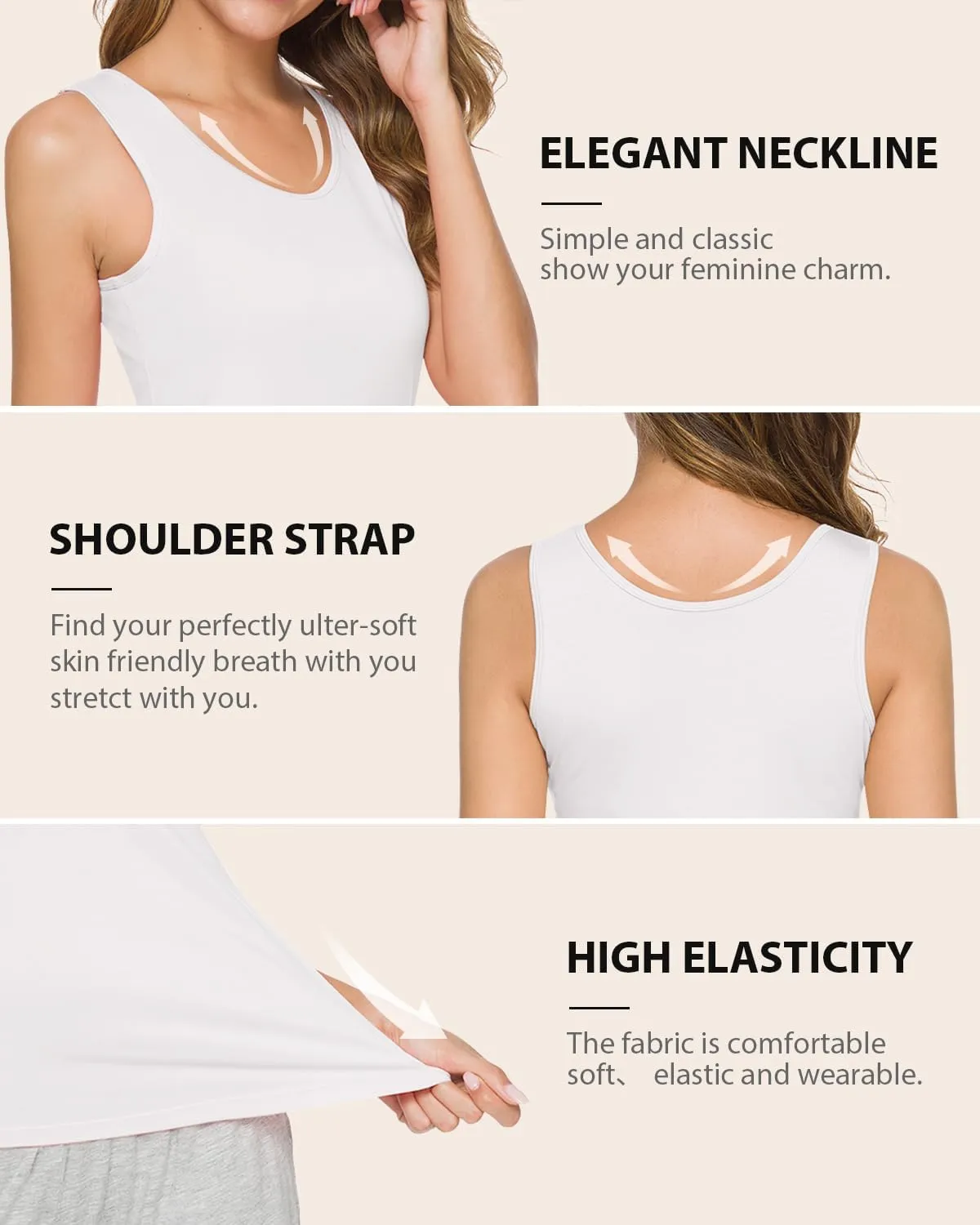 AMVELOP Basic Tank Top for Women Undershirts Sleeveless Layering Tank Top 2-4 Pack