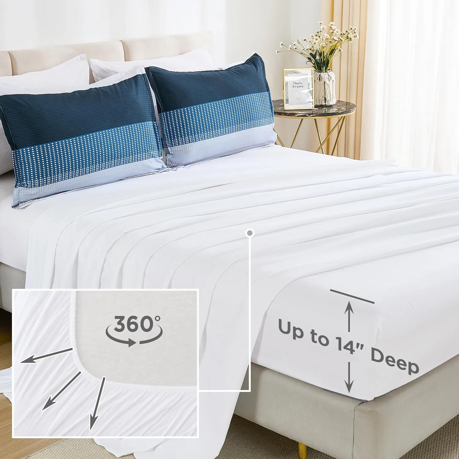 Andency Full Size Comforter Set Navy - 7 Pieces Striped Lightweight Bed in a Bag, Soft Microfiber Reversible Bedding Set with Comforter, Fitted & Flat Sheet, Pillowcases & Shams