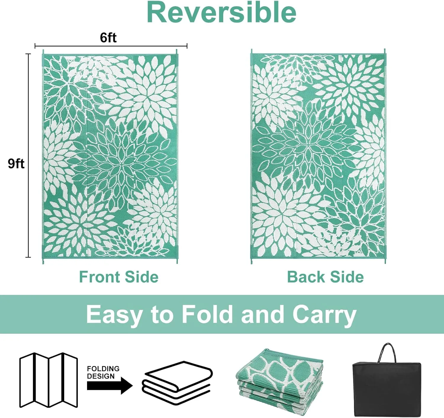 Anidaroel Outdoor Rugs 6x9ft for Patios Clearance Waterproof, Reversible Tropical Plastic Straw Camping Mat Outside Rug, Large Outdoor Area Rug for RV, Porch, Deck, Balcony, Picnic(6'x9')