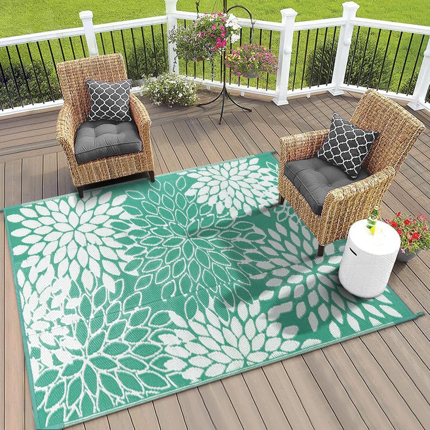 Anidaroel Outdoor Rugs 6x9ft for Patios Clearance Waterproof, Reversible Tropical Plastic Straw Camping Mat Outside Rug, Large Outdoor Area Rug for RV, Porch, Deck, Balcony, Picnic(6'x9')