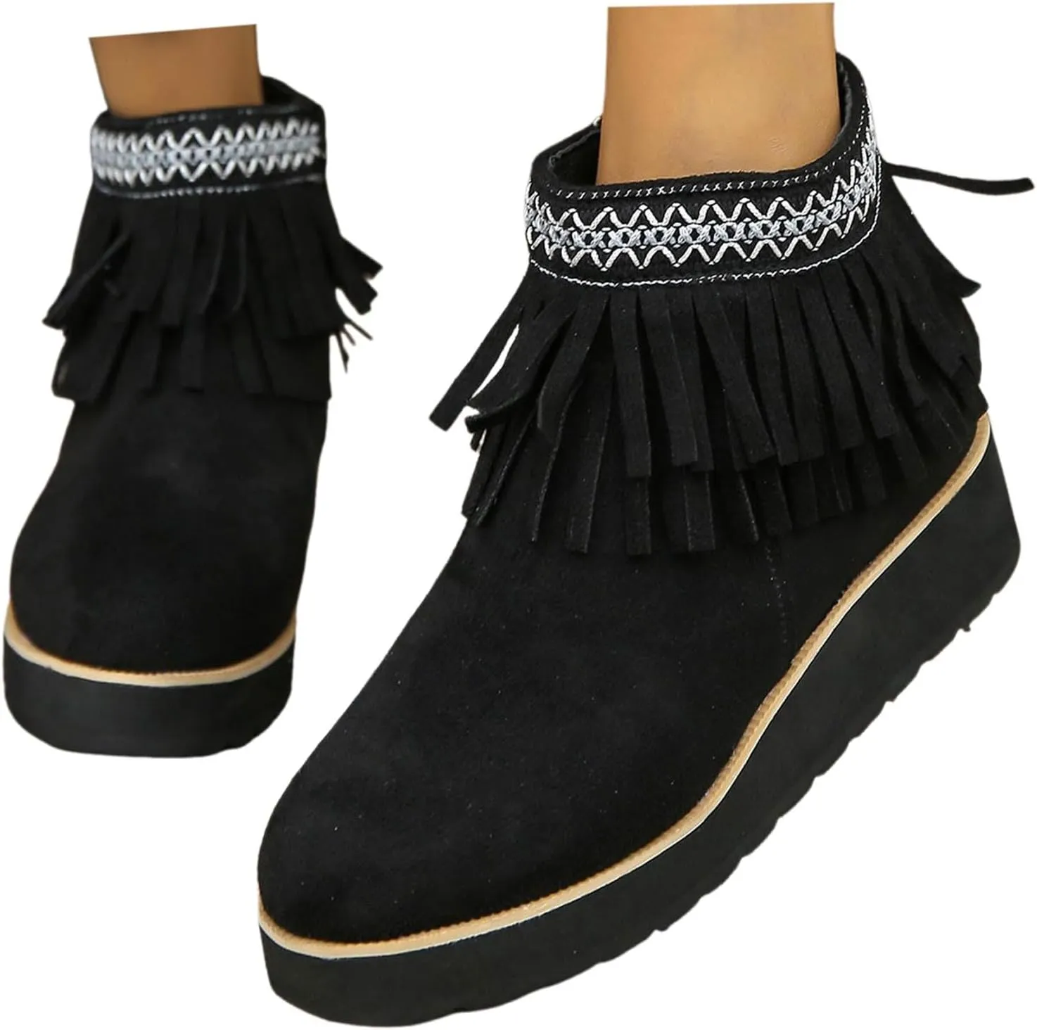 Ankle Boots for Women Fall Boots Women Comfortable Soft Sole Wedge Heel Tassel Frosted Suede Barefoot Shoes Women