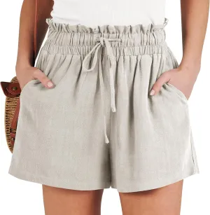 ANRABESS Linen Shorts for Women Summer Casual Wide Leg Loose High Waist Drawstring Dressy Beach Shorts 2025 Comfy Clothes