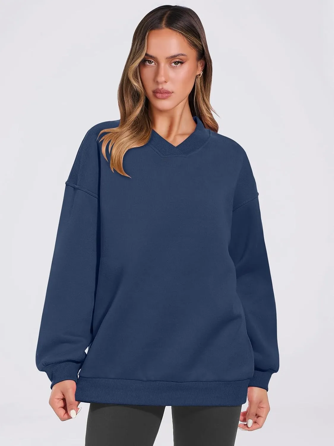 ANRABESS Womens Oversized V Neck Sweatshirt Fleece Long Sleeve Hoodies Pullover Comfy Top Outfits 2024 Teen Preppy Clothes