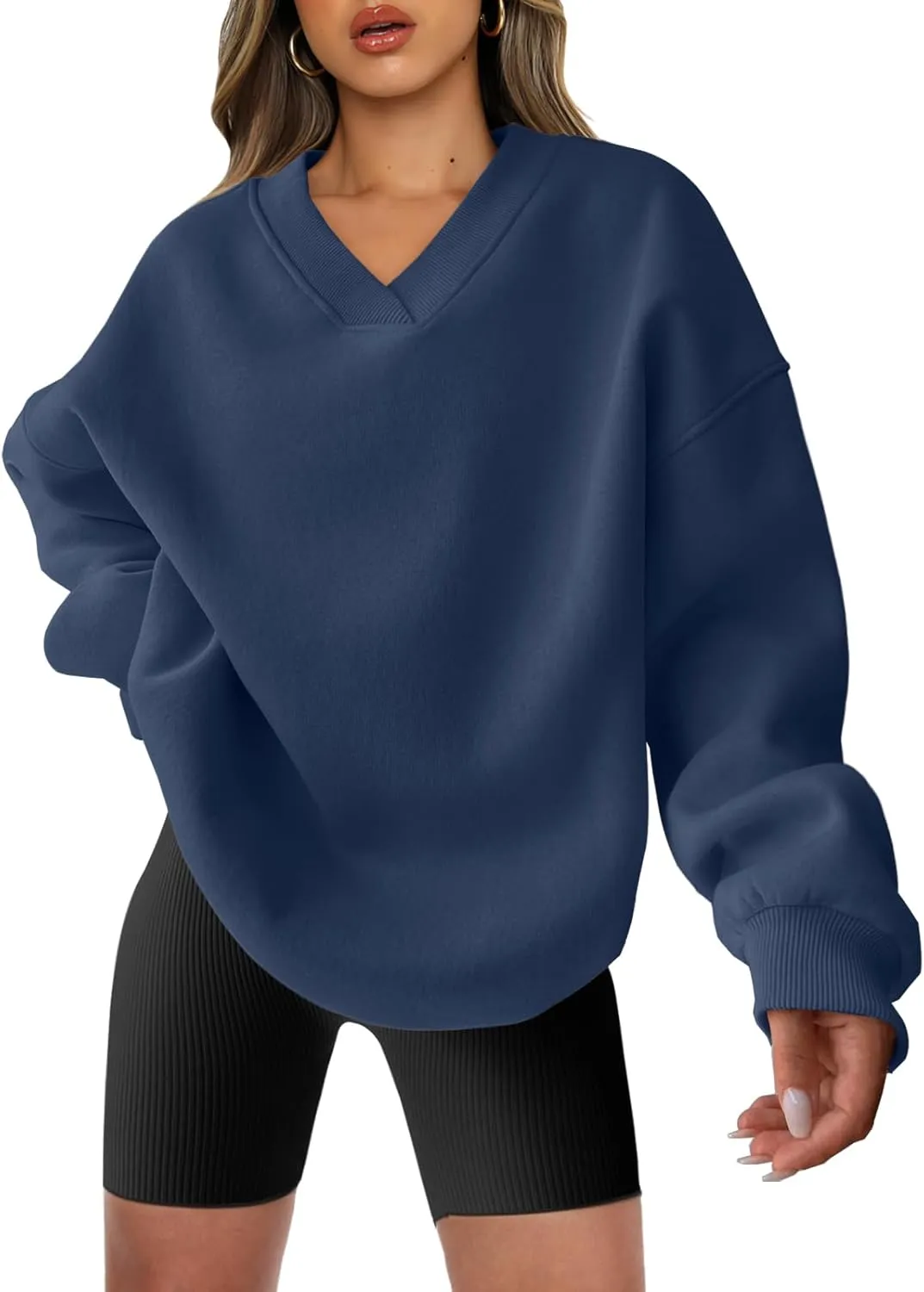 ANRABESS Womens Oversized V Neck Sweatshirt Fleece Long Sleeve Hoodies Pullover Comfy Top Outfits 2024 Teen Preppy Clothes