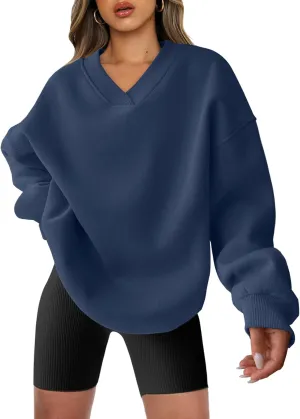 ANRABESS Womens Oversized V Neck Sweatshirt Fleece Long Sleeve Hoodies Pullover Comfy Top Outfits 2024 Teen Preppy Clothes