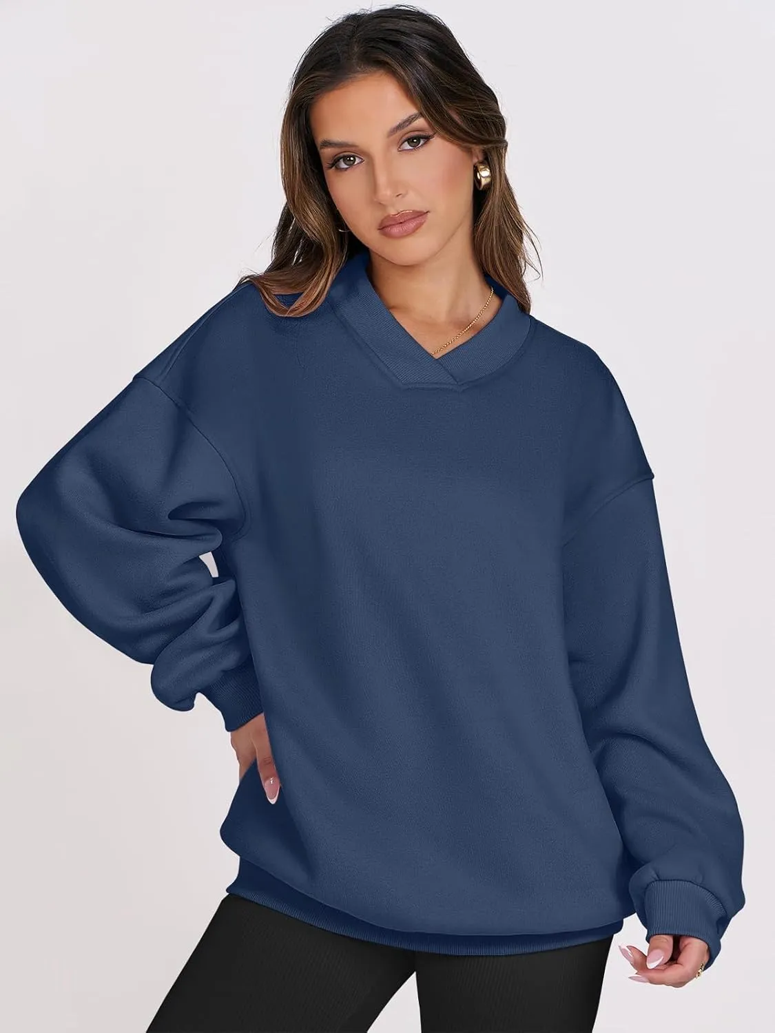 ANRABESS Womens Oversized V Neck Sweatshirt Fleece Long Sleeve Hoodies Pullover Comfy Top Outfits 2024 Teen Preppy Clothes