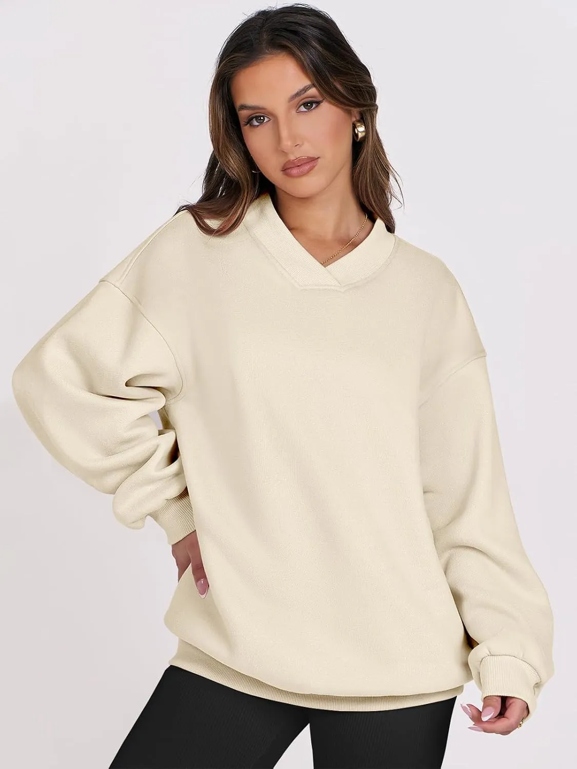 ANRABESS Womens Oversized V Neck Sweatshirt Fleece Long Sleeve Hoodies Pullover Comfy Top Outfits 2024 Teen Preppy Clothes