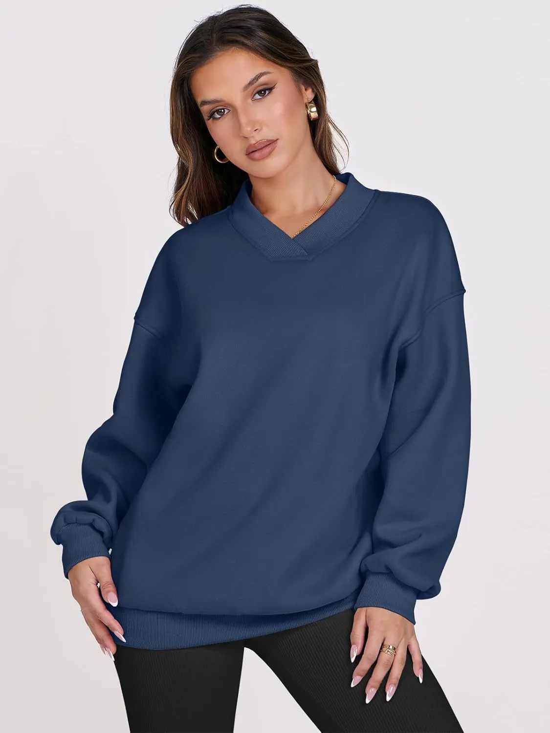 ANRABESS Womens Oversized V Neck Sweatshirt Fleece Long Sleeve Hoodies Pullover Comfy Top Outfits 2024 Teen Preppy Clothes