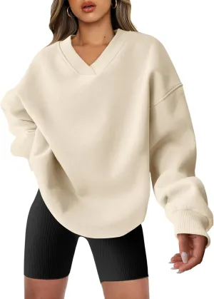 ANRABESS Womens Oversized V Neck Sweatshirt Fleece Long Sleeve Hoodies Pullover Comfy Top Outfits 2024 Teen Preppy Clothes