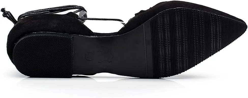 ANUFER Women Soft Faux Suede Flat Pointed Toe Pumps Fancy Cross Lace Up Ballerinas Shoes