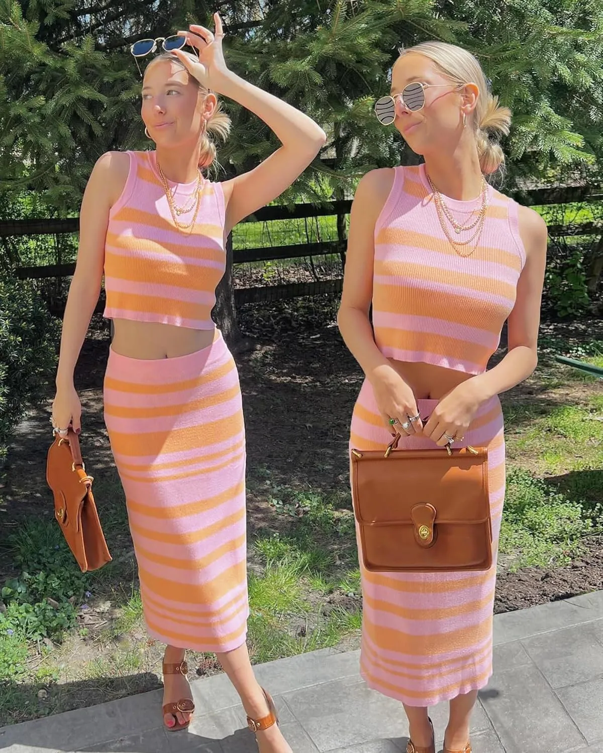 Arach&Cloz Women's Two Piece Sets 2025 Bodycon Dresses Summer Outfits Tank Top and Midi Skirt Suits Sweater