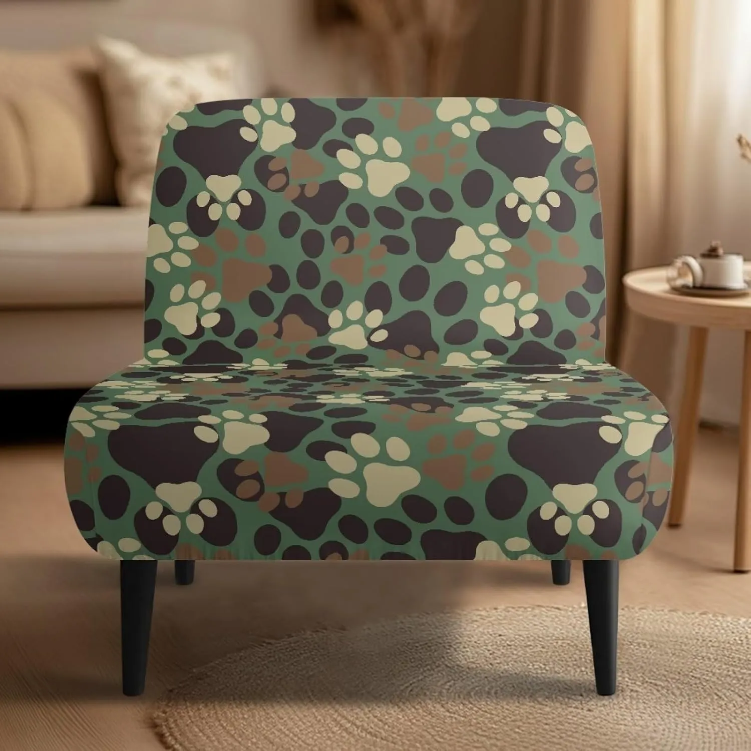 Armless Accent Chair Cover Dog Paw Print Slipper Chair Slipcover Stretch Removable for Armless Chair Furniture Protector Decorations Chair Cover for Living Dining Room Hotel