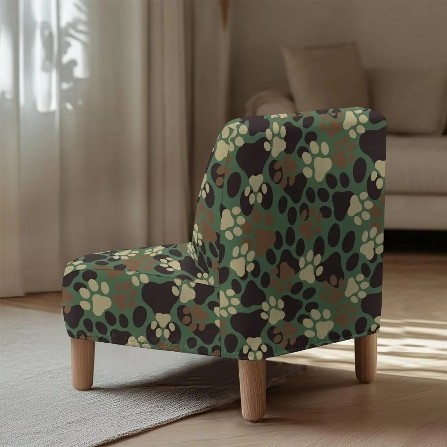 Armless Accent Chair Cover Dog Paw Print Slipper Chair Slipcover Stretch Removable for Armless Chair Furniture Protector Decorations Chair Cover for Living Dining Room Hotel