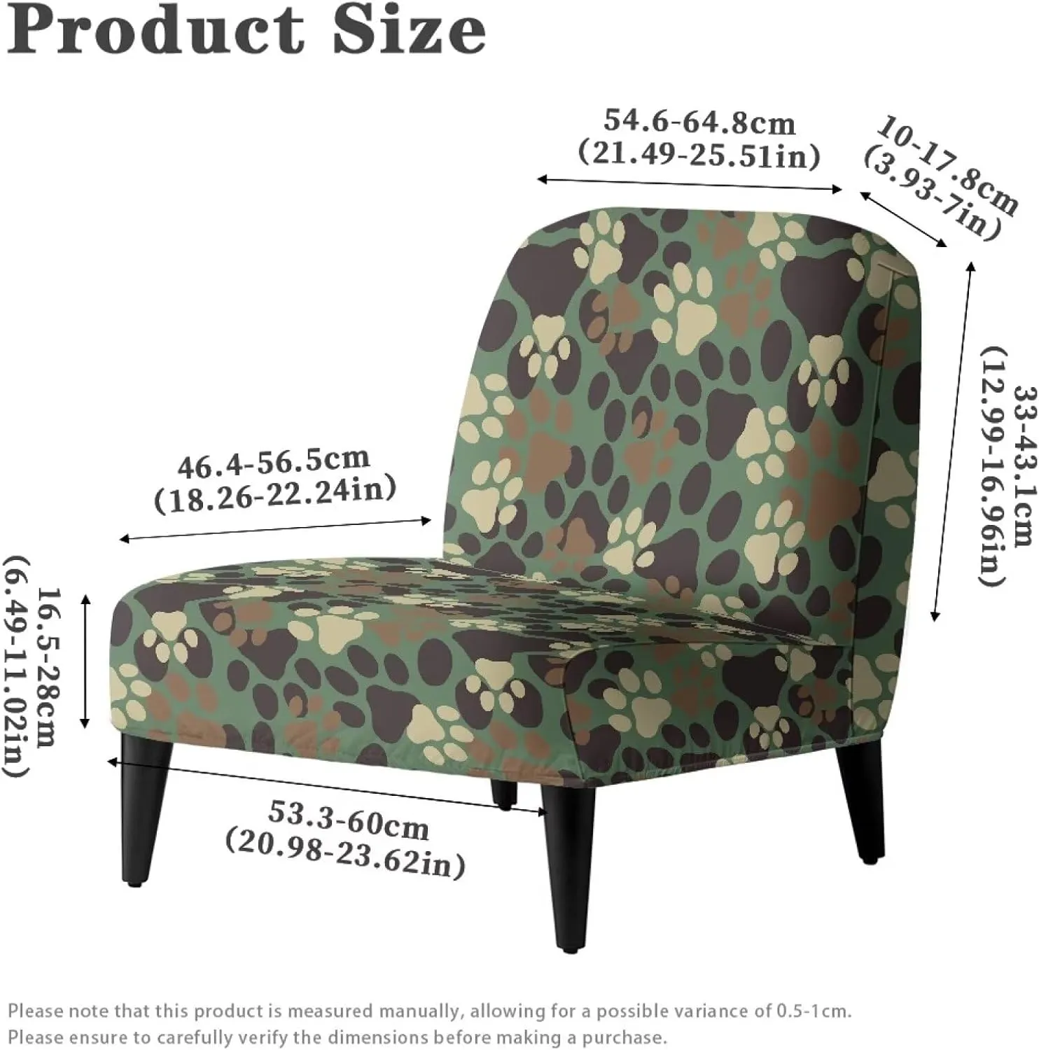 Armless Accent Chair Cover Dog Paw Print Slipper Chair Slipcover Stretch Removable for Armless Chair Furniture Protector Decorations Chair Cover for Living Dining Room Hotel
