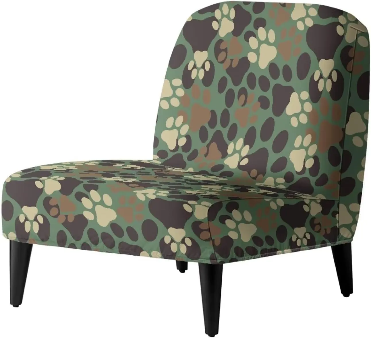 Armless Accent Chair Cover Dog Paw Print Slipper Chair Slipcover Stretch Removable for Armless Chair Furniture Protector Decorations Chair Cover for Living Dining Room Hotel
