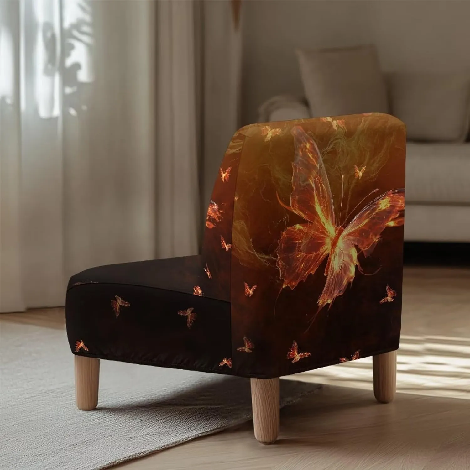 Armless Accent Chair Covers Stretch Flame Butterfly Slipper Chair Slipcover Soft Non-Slip Accent Chair Decorations Chair Cover Furniture Protector for Living Room Bedroom