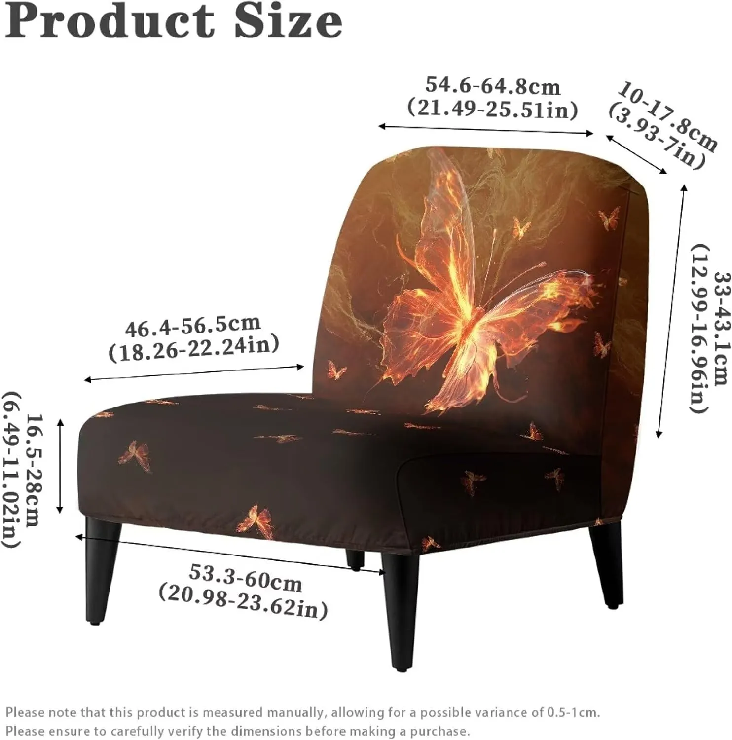 Armless Accent Chair Covers Stretch Flame Butterfly Slipper Chair Slipcover Soft Non-Slip Accent Chair Decorations Chair Cover Furniture Protector for Living Room Bedroom