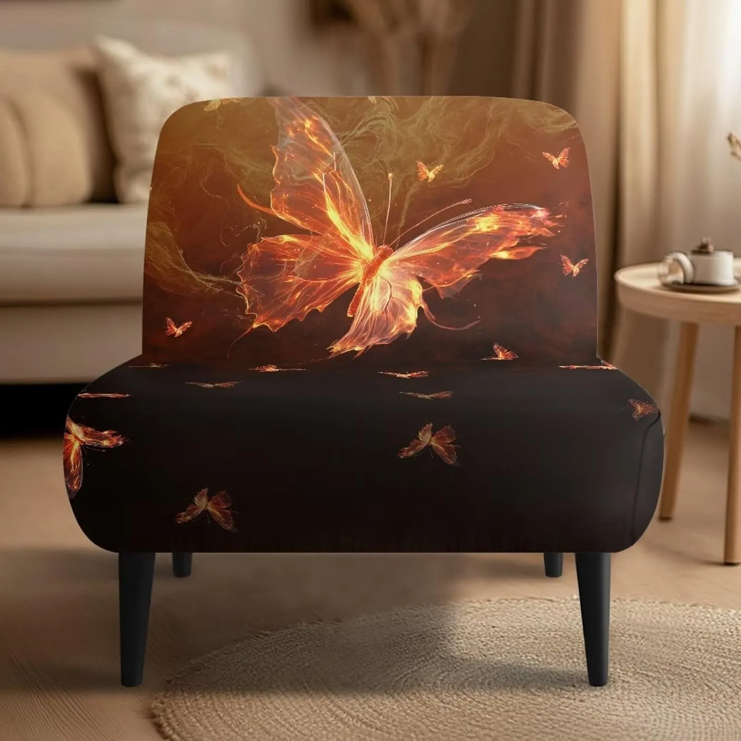 Armless Accent Chair Covers Stretch Flame Butterfly Slipper Chair Slipcover Soft Non-Slip Accent Chair Decorations Chair Cover Furniture Protector for Living Room Bedroom