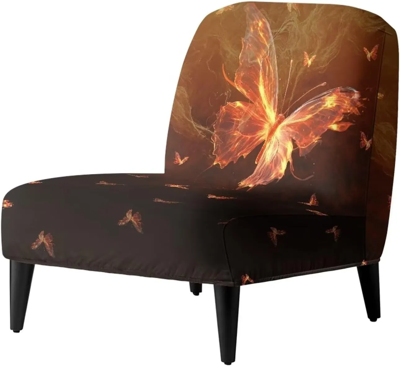 Armless Accent Chair Covers Stretch Flame Butterfly Slipper Chair Slipcover Soft Non-Slip Accent Chair Decorations Chair Cover Furniture Protector for Living Room Bedroom