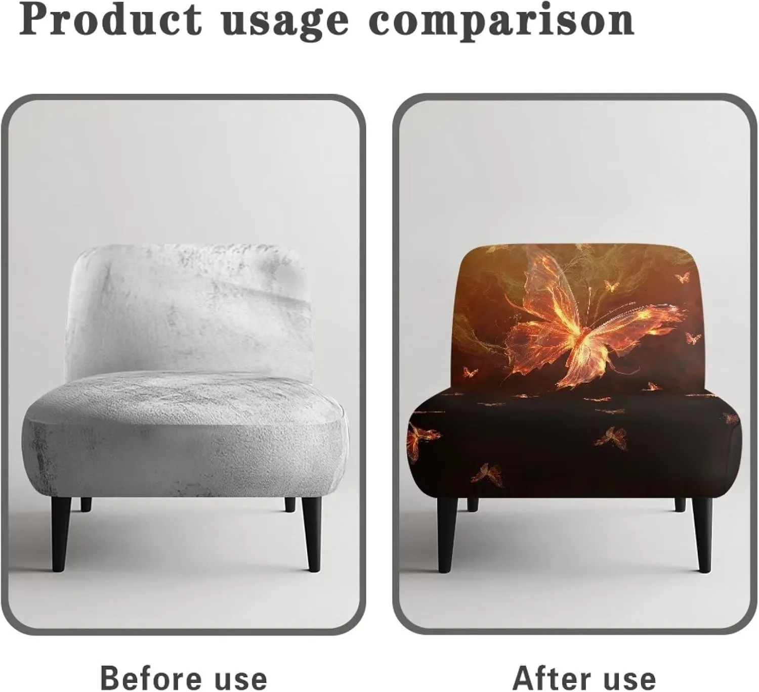 Armless Accent Chair Covers Stretch Flame Butterfly Slipper Chair Slipcover Soft Non-Slip Accent Chair Decorations Chair Cover Furniture Protector for Living Room Bedroom