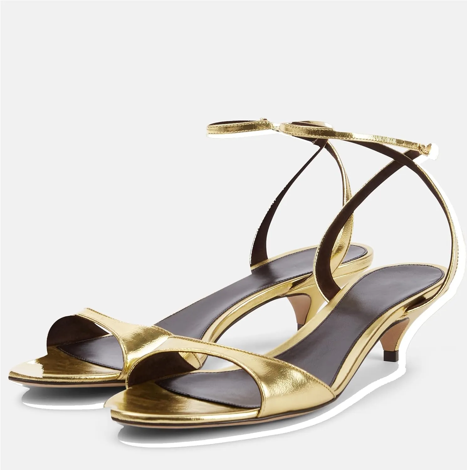 Arqa Adjustable Ankle Strap Kitten Sandals Almond Open Toe Slip On Backless Summer Low Heel Pumps Fashionable Dress Classic Wedding Simple Shoes