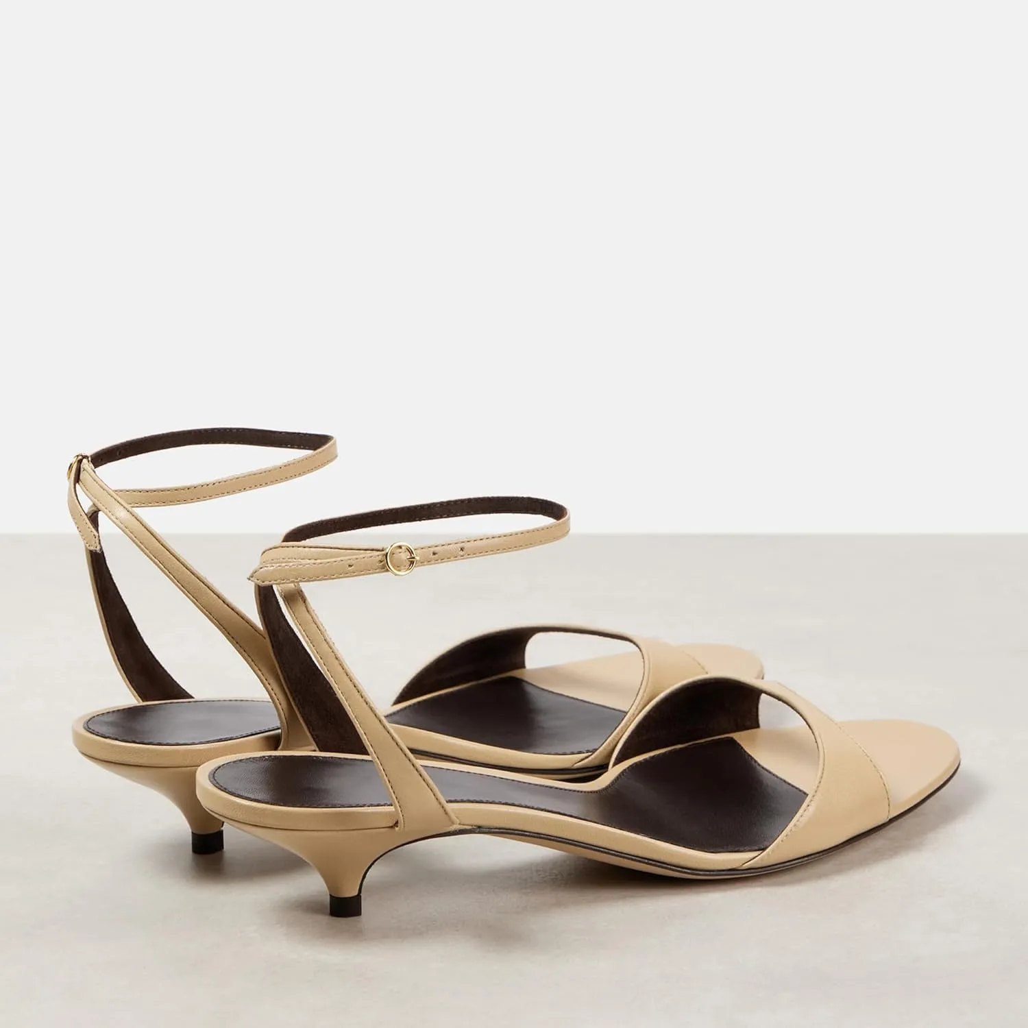 Arqa Adjustable Ankle Strap Kitten Sandals Almond Open Toe Slip On Backless Summer Low Heel Pumps Fashionable Dress Classic Wedding Simple Shoes