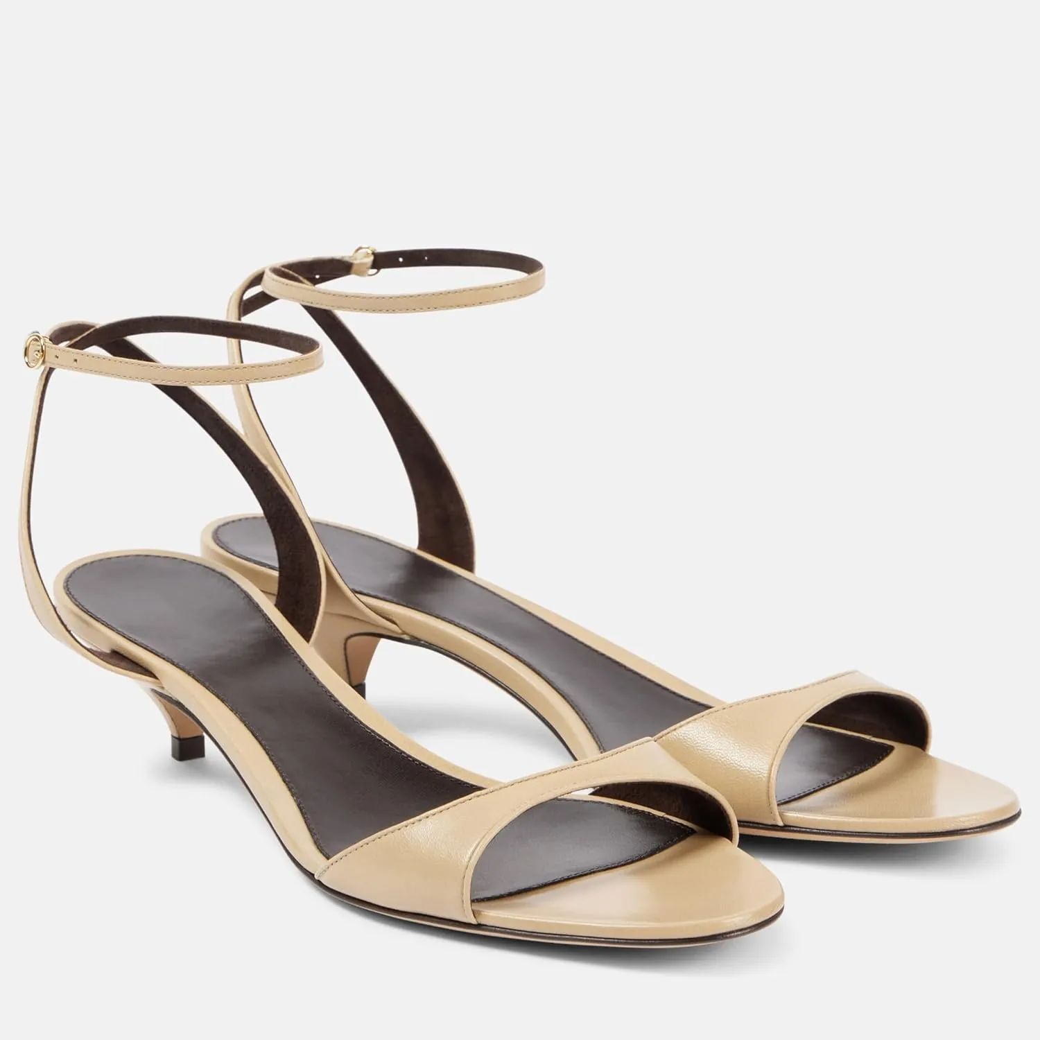 Arqa Adjustable Ankle Strap Kitten Sandals Almond Open Toe Slip On Backless Summer Low Heel Pumps Fashionable Dress Classic Wedding Simple Shoes