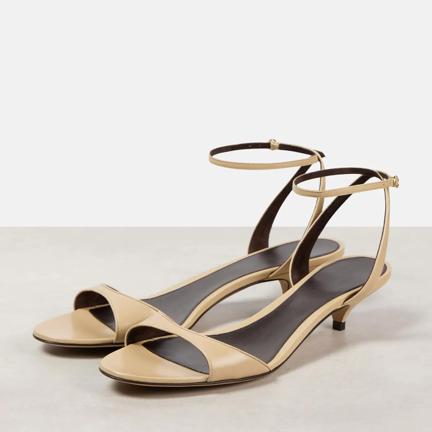 Arqa Adjustable Ankle Strap Kitten Sandals Almond Open Toe Slip On Backless Summer Low Heel Pumps Fashionable Dress Classic Wedding Simple Shoes