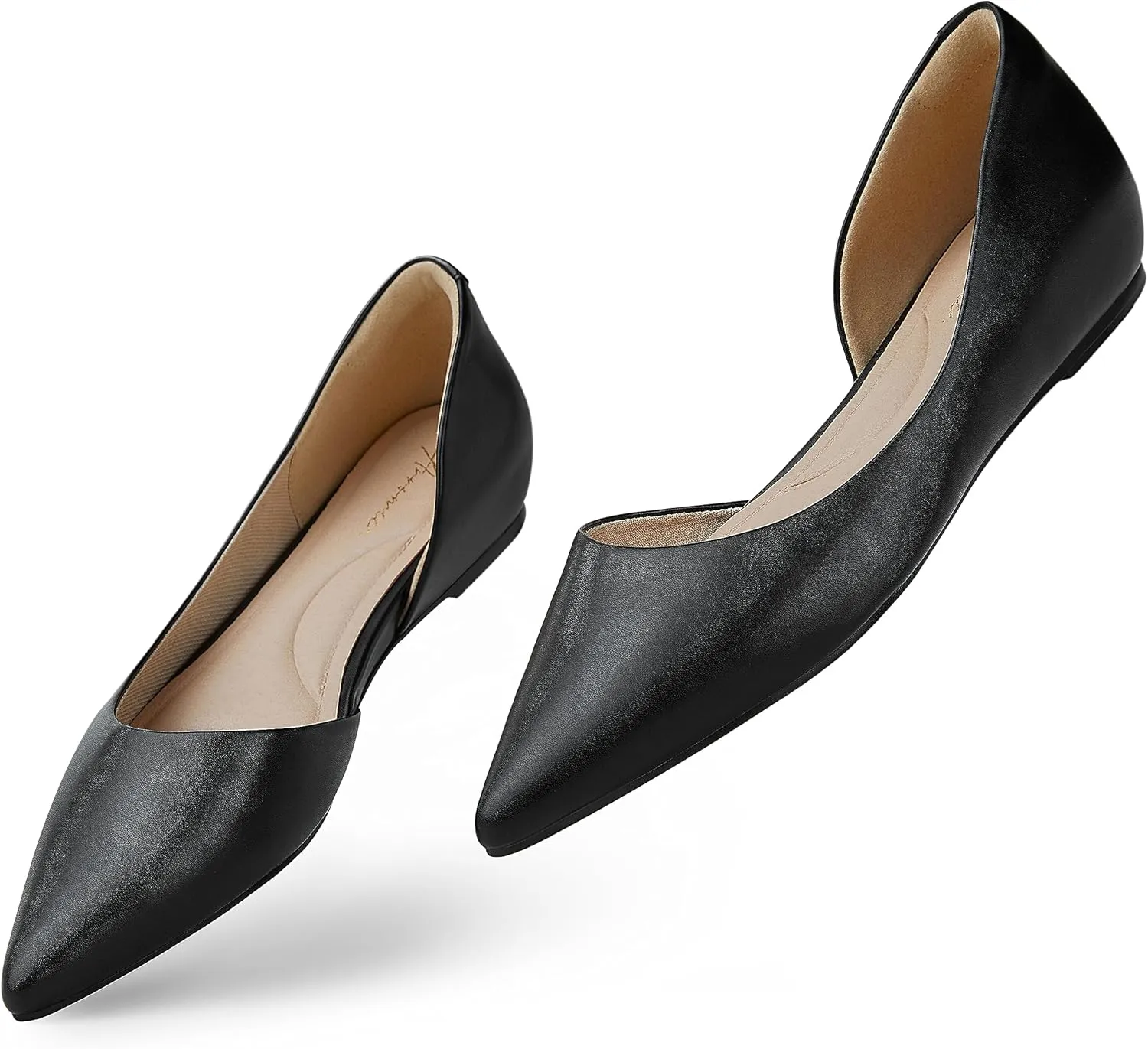 Arromic Flats Shoes for Women, Low Wedge Pointed Toe Women Flats with Arch Support, Heel Pad and Inner Heel, Comfortable Slip on Flats for Office Work Casual Dressy Wedding
