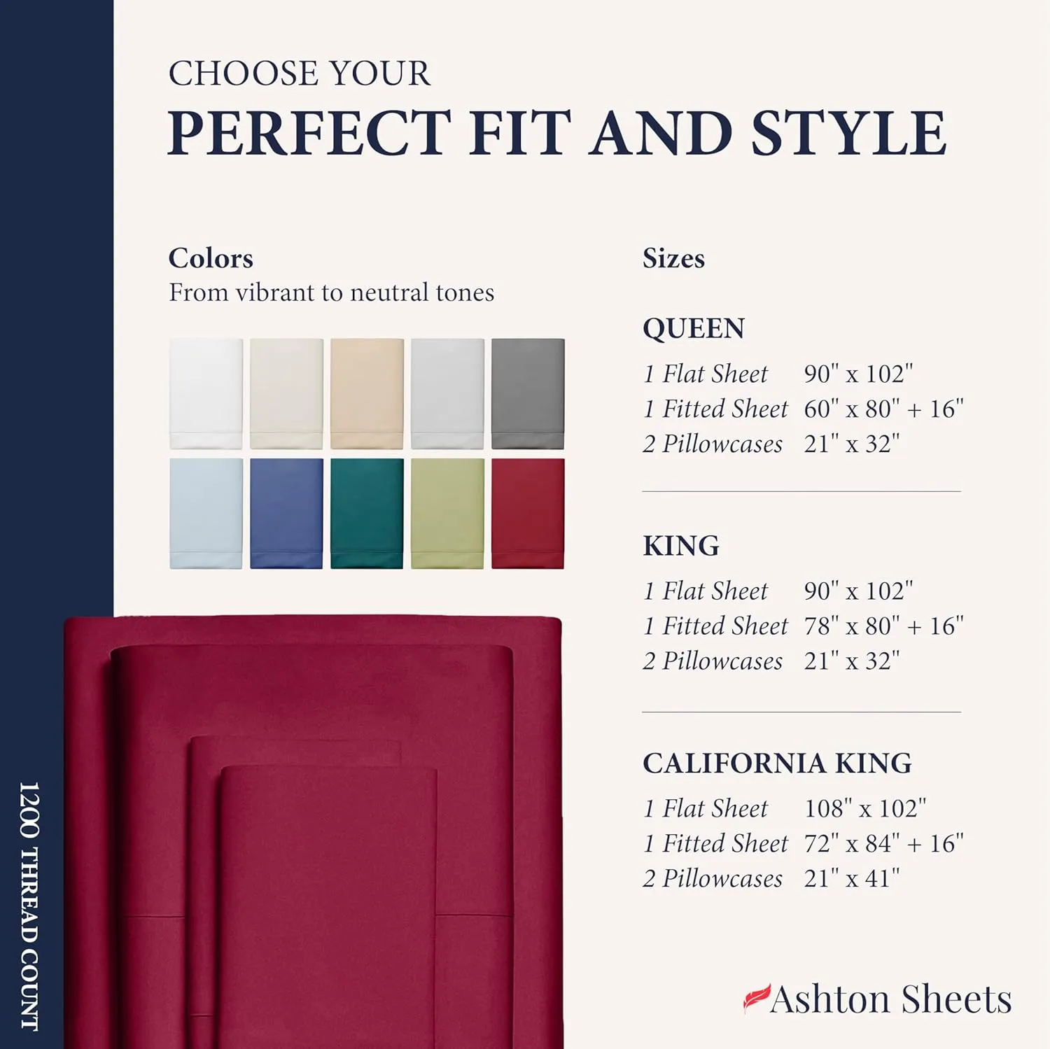 Ashton Sheets 100% Egyptian Cotton Sheets Queen Size - 1200 Thread Count 4 PC Queen Sheet Set Egyptian Cotton, Sateen Weave Luxury Sheets Queen, High Thread Count Sheets, 17" Deep Pocket - Burgundy