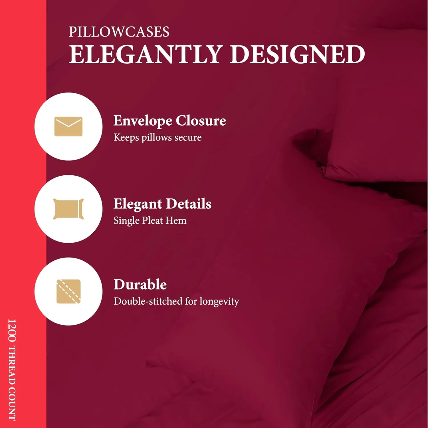 Ashton Sheets 100% Egyptian Cotton Sheets Queen Size - 1200 Thread Count 4 PC Queen Sheet Set Egyptian Cotton, Sateen Weave Luxury Sheets Queen, High Thread Count Sheets, 17" Deep Pocket - Burgundy