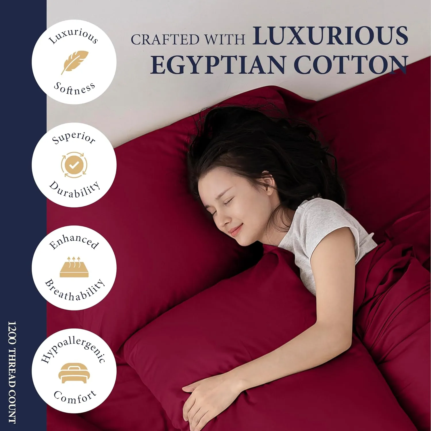 Ashton Sheets 100% Egyptian Cotton Sheets Queen Size - 1200 Thread Count 4 PC Queen Sheet Set Egyptian Cotton, Sateen Weave Luxury Sheets Queen, High Thread Count Sheets, 17" Deep Pocket - Burgundy