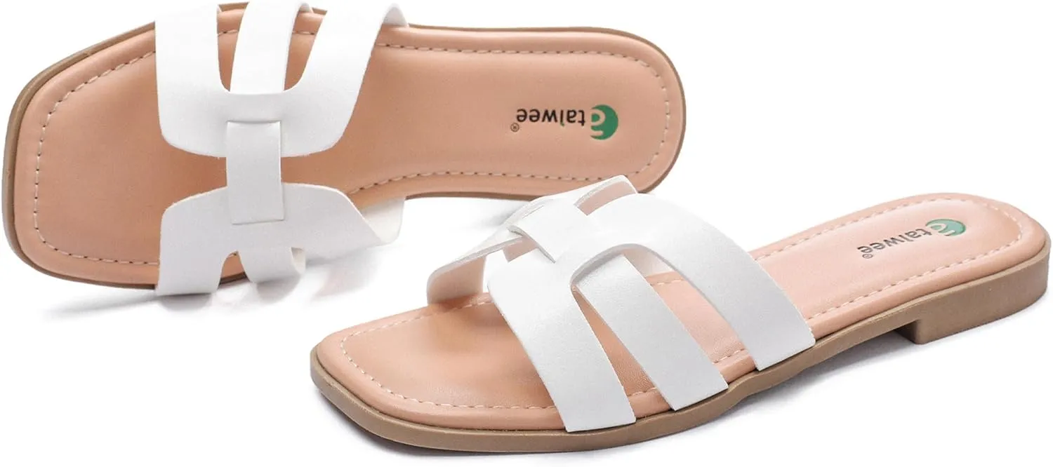 Ataiwee Women's Flat Slide Sandals - Fashionable Braided Elegant Cross Strap Flat Summer Sandals.