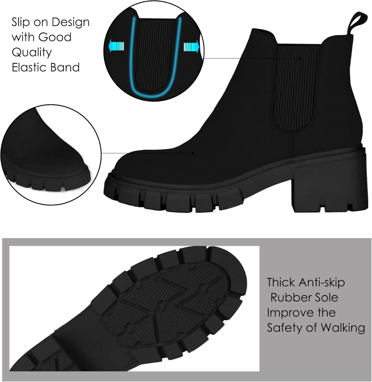 Athlefit Women's Chelsea Boots Fashion Lug Sole Chunky Heel Slip on Elastic Ankle Booties