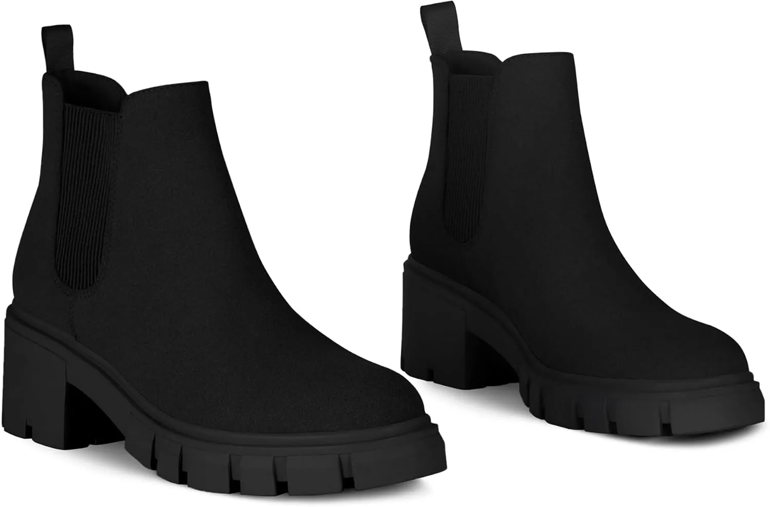 Athlefit Women's Chelsea Boots Fashion Lug Sole Chunky Heel Slip on Elastic Ankle Booties