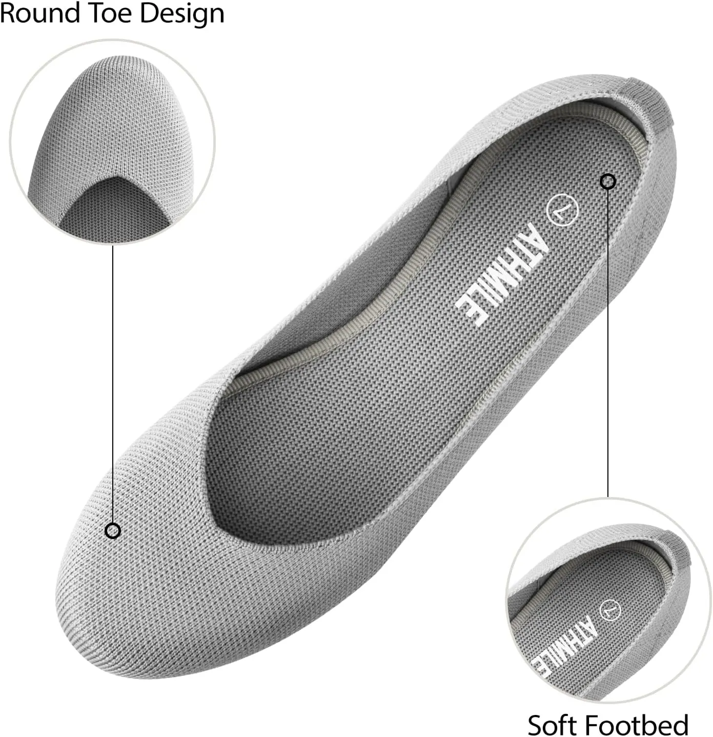 ATHMILE Women's Flat Ballet Shoes Knit Flat Shoes for Women Round Toe Slip on Women Flats for Dressy Casual Office Work Wedding Comfort Soft