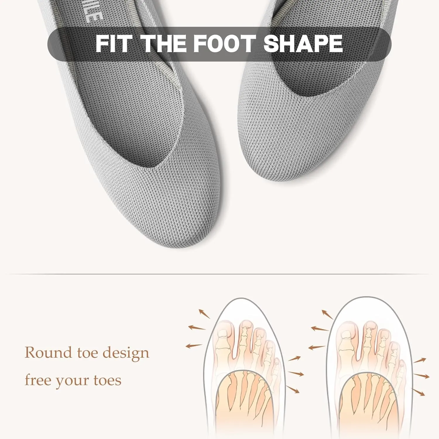 ATHMILE Women's Flat Ballet Shoes Knit Flat Shoes for Women Round Toe Slip on Women Flats for Dressy Casual Office Work Wedding Comfort Soft