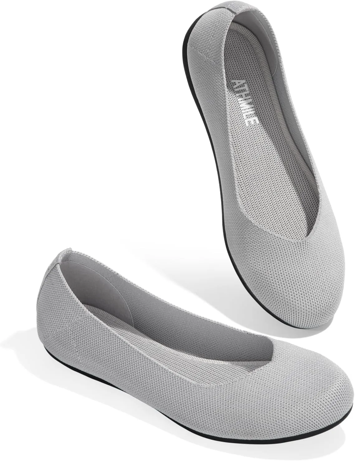 ATHMILE Women's Flat Ballet Shoes Knit Flat Shoes for Women Round Toe Slip on Women Flats for Dressy Casual Office Work Wedding Comfort Soft