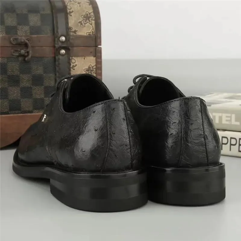 Authentic Real True Ostrich Skin Classic Solid Black Businessmen Dress Oxfords Genuine Exotic Leather Male Lace-up Soft Shoes