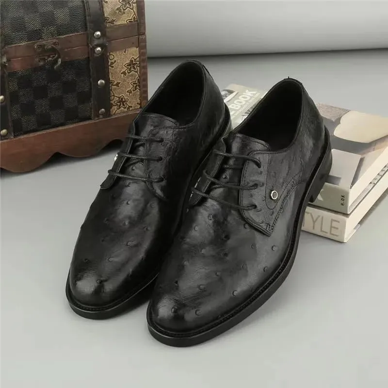 Authentic Real True Ostrich Skin Classic Solid Black Businessmen Dress Oxfords Genuine Exotic Leather Male Lace-up Soft Shoes