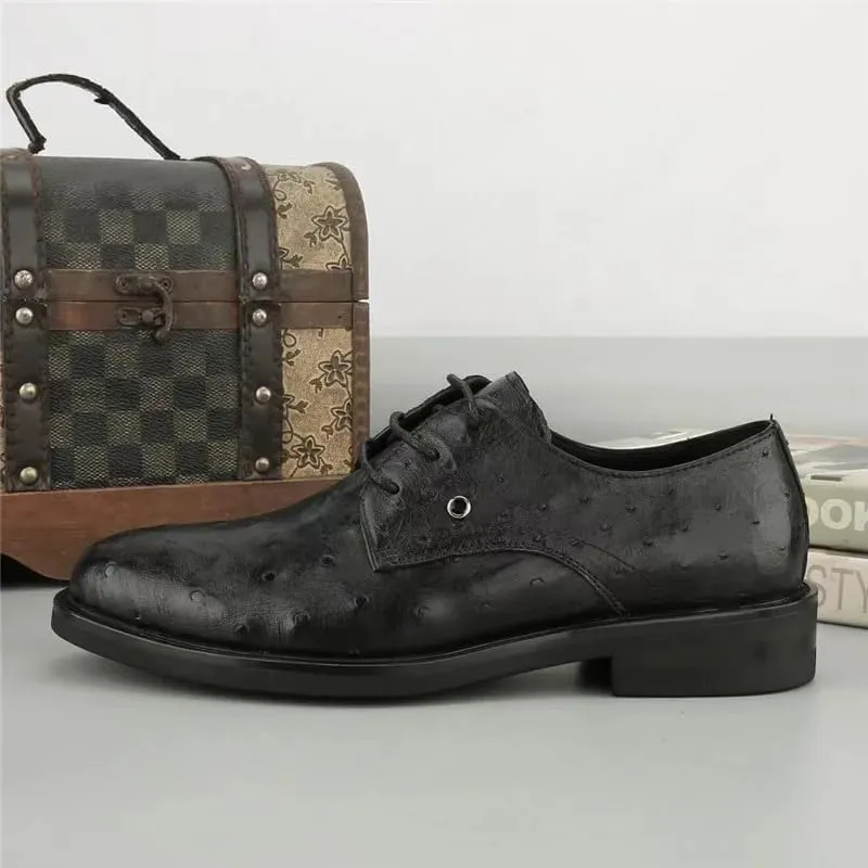 Authentic Real True Ostrich Skin Classic Solid Black Businessmen Dress Oxfords Genuine Exotic Leather Male Lace-up Soft Shoes