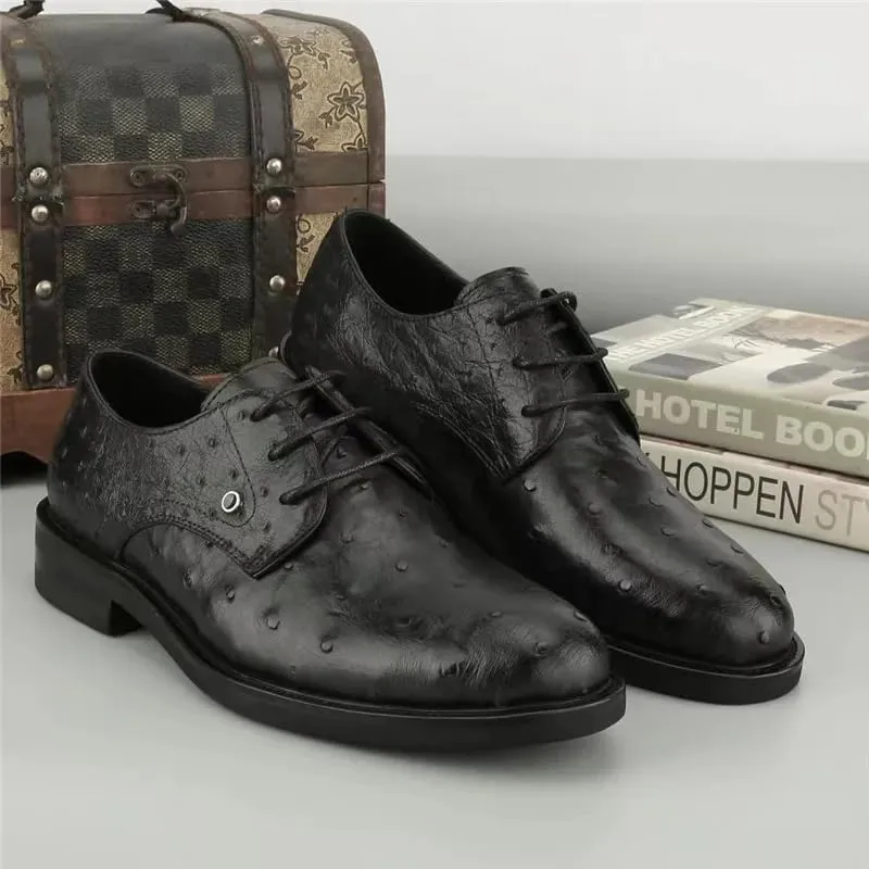 Authentic Real True Ostrich Skin Classic Solid Black Businessmen Dress Oxfords Genuine Exotic Leather Male Lace-up Soft Shoes