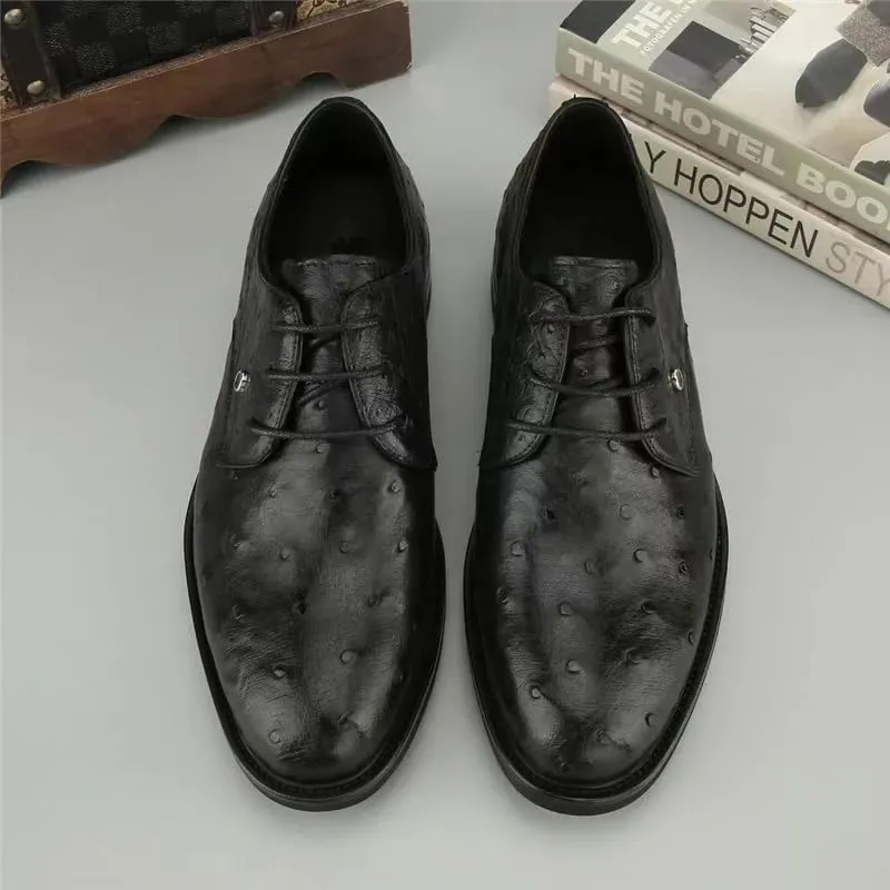Authentic Real True Ostrich Skin Classic Solid Black Businessmen Dress Oxfords Genuine Exotic Leather Male Lace-up Soft Shoes