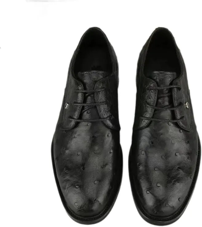 Authentic Real True Ostrich Skin Classic Solid Black Businessmen Dress Oxfords Genuine Exotic Leather Male Lace-up Soft Shoes