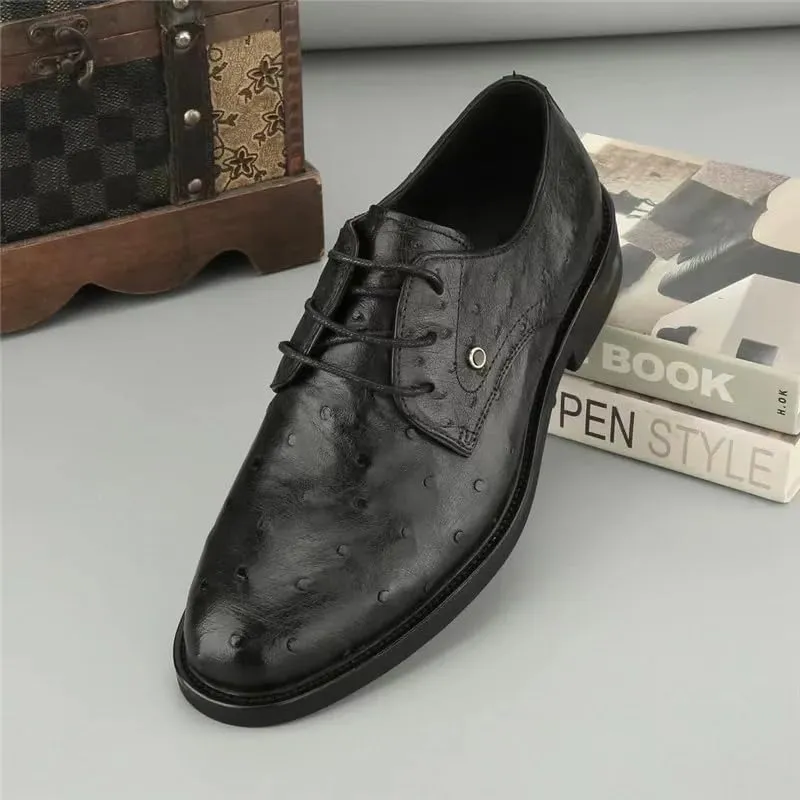 Authentic Real True Ostrich Skin Classic Solid Black Businessmen Dress Oxfords Genuine Exotic Leather Male Lace-up Soft Shoes