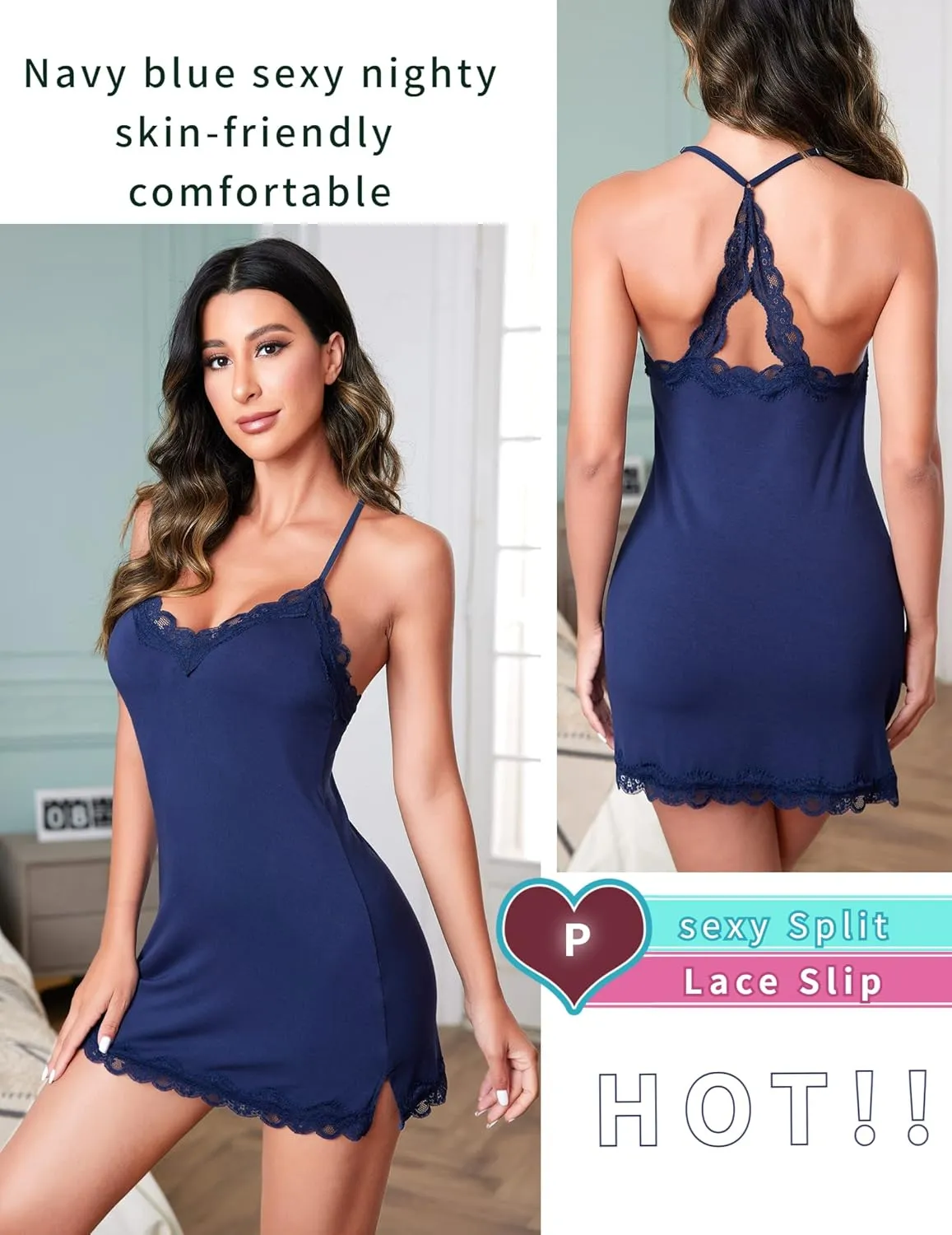 Avidlove Womens Nightgown Sexy Lace Sleepwear V Neck Full Slip Chemise Lingerie Cotton Night Gowns Babydoll Sleepshirt