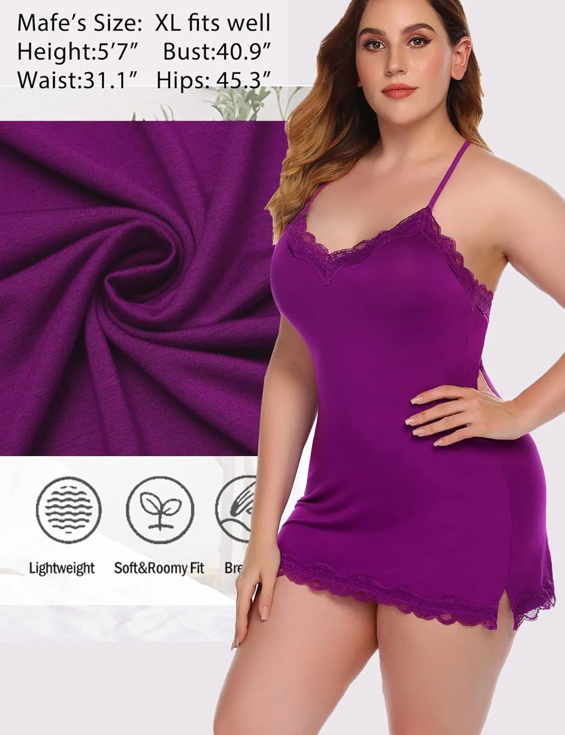 Avidlove Womens Nightgown Sexy Lace Sleepwear V Neck Full Slip Chemise Lingerie Cotton Night Gowns Babydoll Sleepshirt