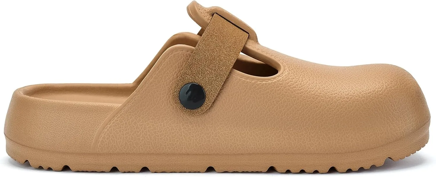 Axcone Womens Clogs Soft Footbed Mules Non-Slip Garden Work Shoes Double Buckle Adjustable EVA Flat Sandals