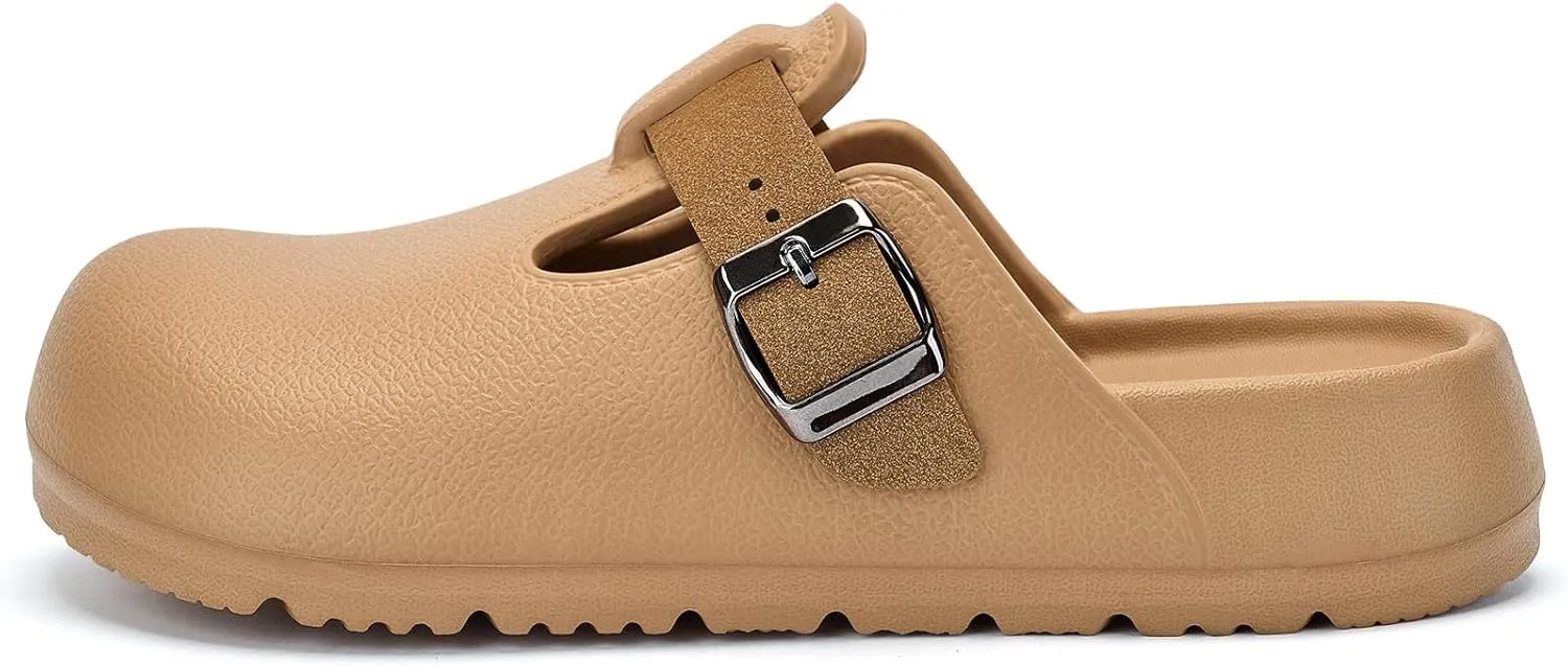 Axcone Womens Clogs Soft Footbed Mules Non-Slip Garden Work Shoes Double Buckle Adjustable EVA Flat Sandals