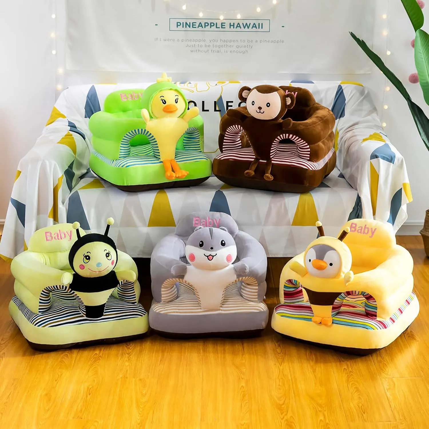 Baby Support Seat, Cute Baby Sofa Chair for Sitting Up, Comfy Plush Infant Seats (Monkey,W17.5 x H17.5)